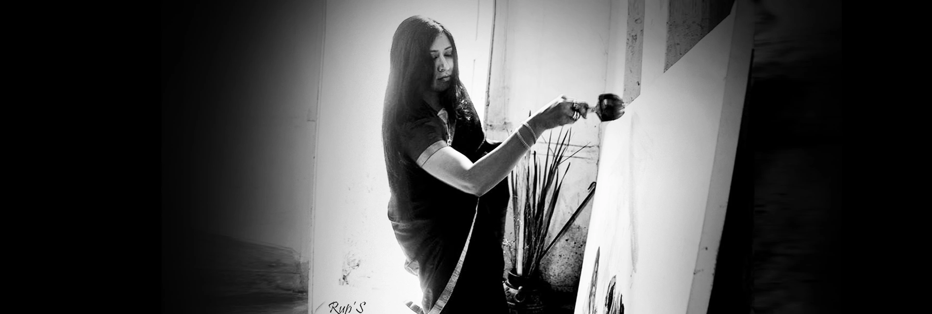 Swagata Bose painting in her studio